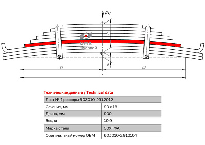 Лист №4 Рессора задняя для прицепа ЧМЗАП 9 листов